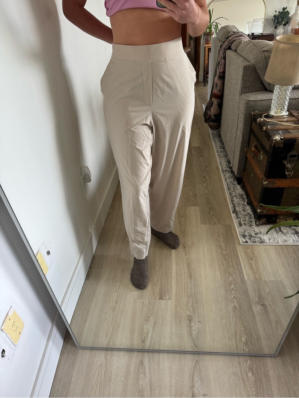 Athleta Cream Wide-Leg High-Rise Trousers
